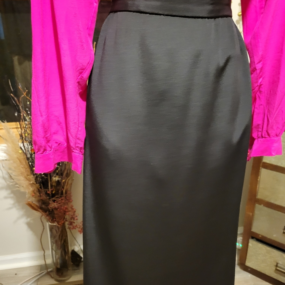 Vintage Designer sexy black skirt size 10 Fernando Pena silk straight skirt